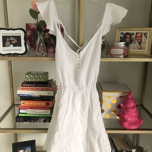LF white flutter ruffle sleeve open back sun dress